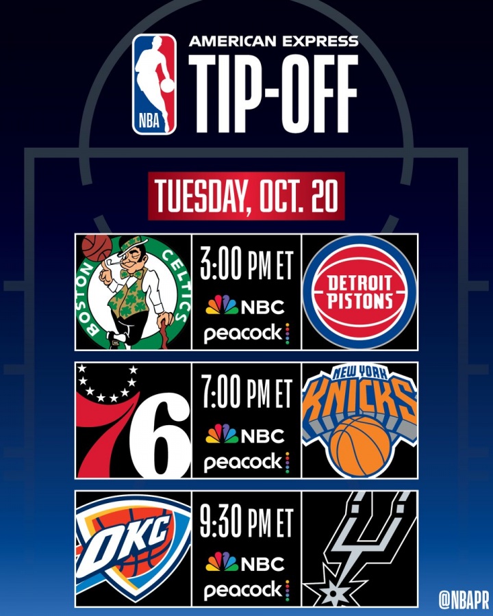 10月21日开赛夜！NBA官方：揭幕战76人VS尼克斯、雷霆VS马刺